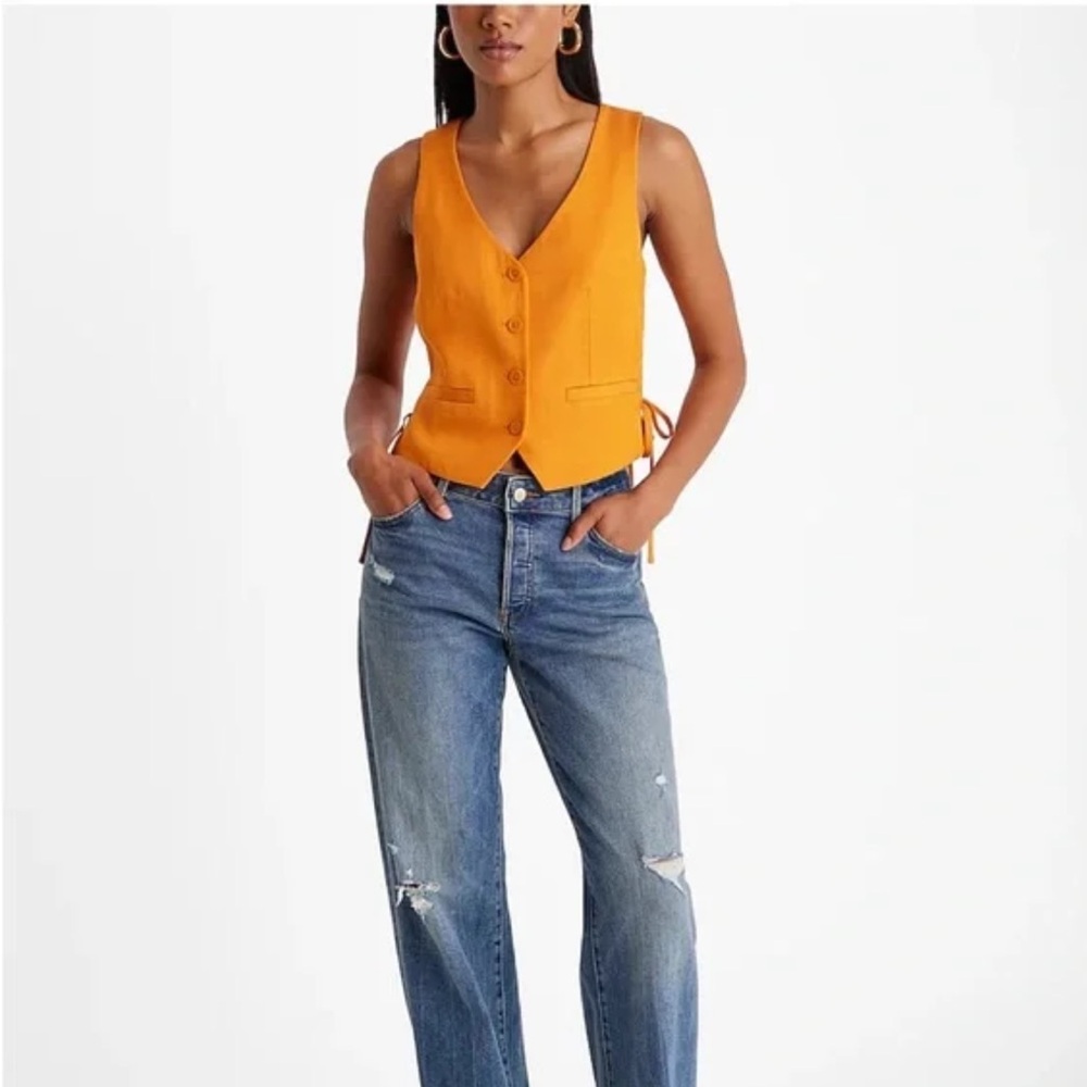 EXPRESS linen-blend side tie vest.